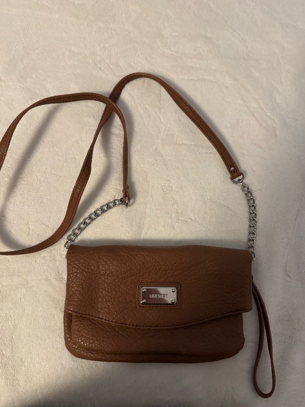 Nine West Brown Crossbody with Adjustable Chain and Faux Leather Strap